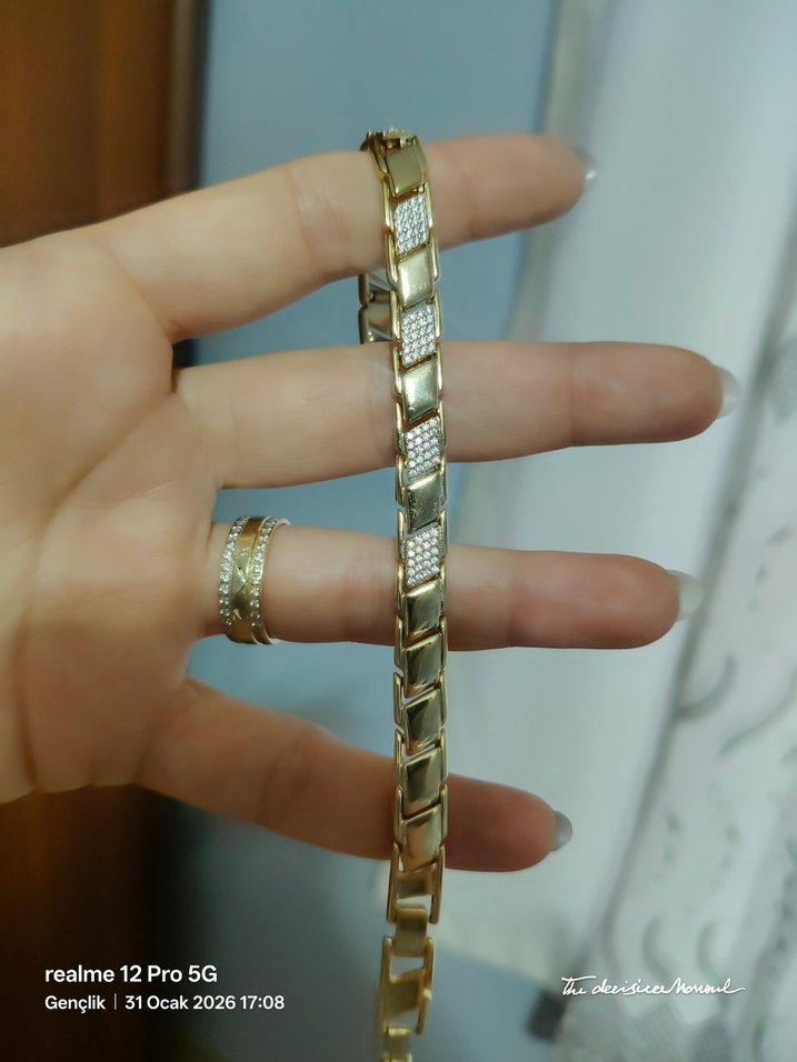 Altın Renk Zincir Detaylı Yılan Desenli Kadın Bileklik - Görsel 5