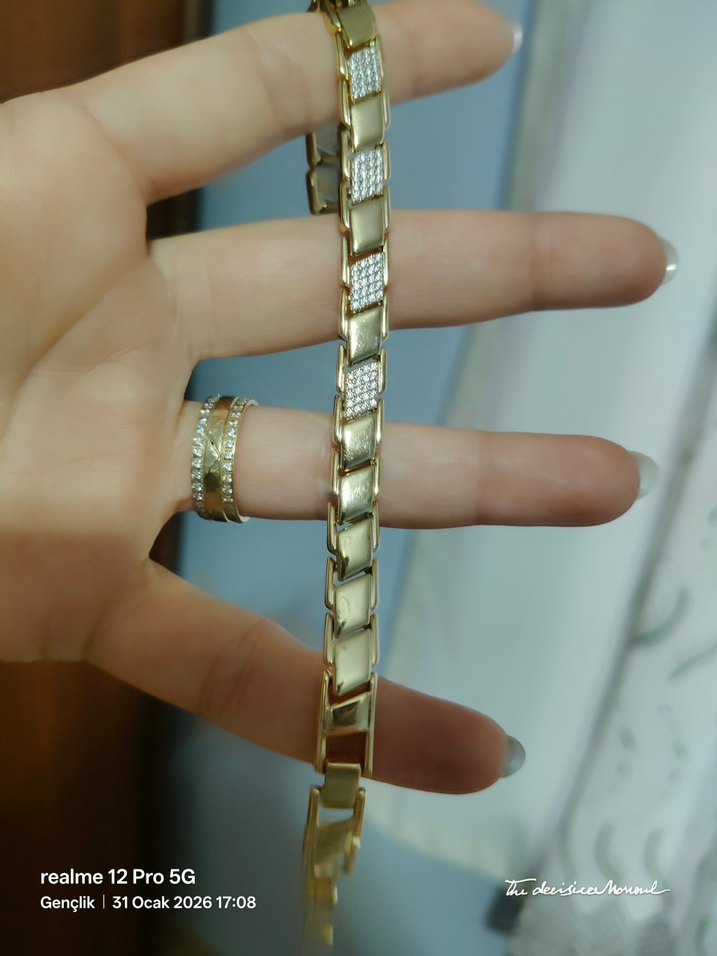 Altın Renk Zincir Detaylı Yılan Desenli Kadın Bileklik - Görsel 4