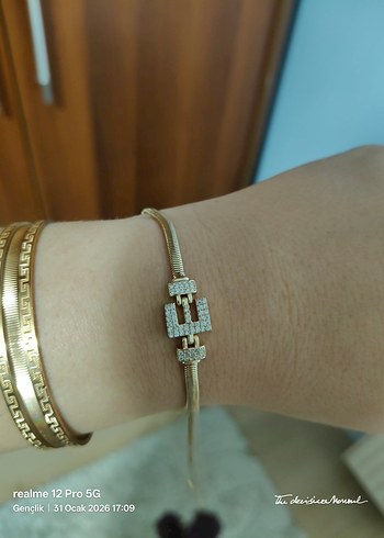 Zincir Detaylı Altın Kadın Bileklik - Görsel 2