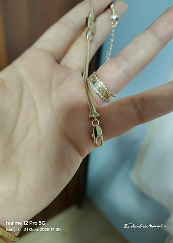 Zincir Detaylı Altın Kadın Bileklik - Görsel 4