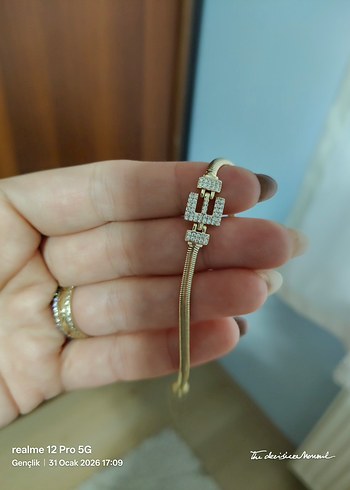 Zincir Detaylı Altın Kadın Bileklik - Görsel 5