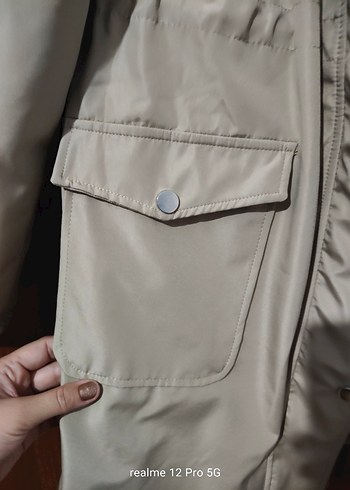 Bej Midi Kadın Yağmurluk Düğmeli Kapüşonlu - Görsel 7