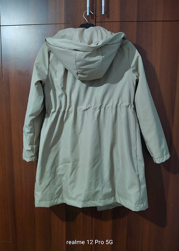 Bej Midi Kadın Yağmurluk Düğmeli Kapüşonlu - Görsel 9