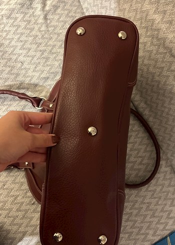 Bordo Kadın Deri Fermuarlı Çanta - Görsel 5