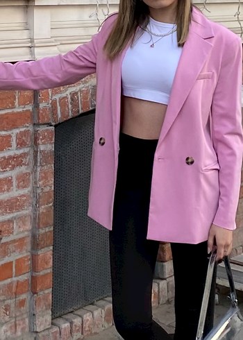 Pembe Düğmeli Kadın Blazer Ceket - Görsel 2
