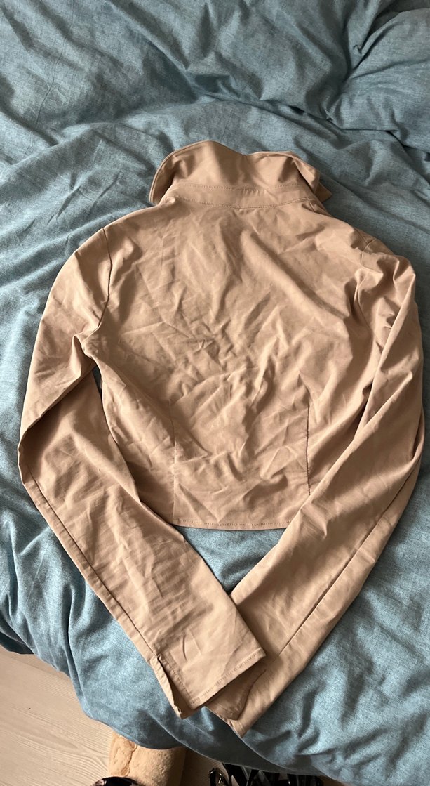 Fermuarlı Bej Kadın Keten Gömlek - Görsel 4