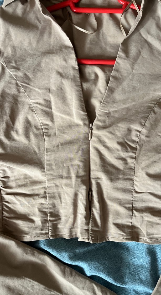 Fermuarlı Bej Kadın Keten Gömlek - Görsel 2