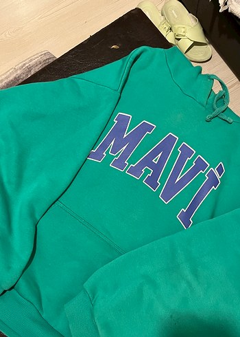 Mavi Kapüşonlu Yeşil Kadın Sweatshirt - Görsel 2