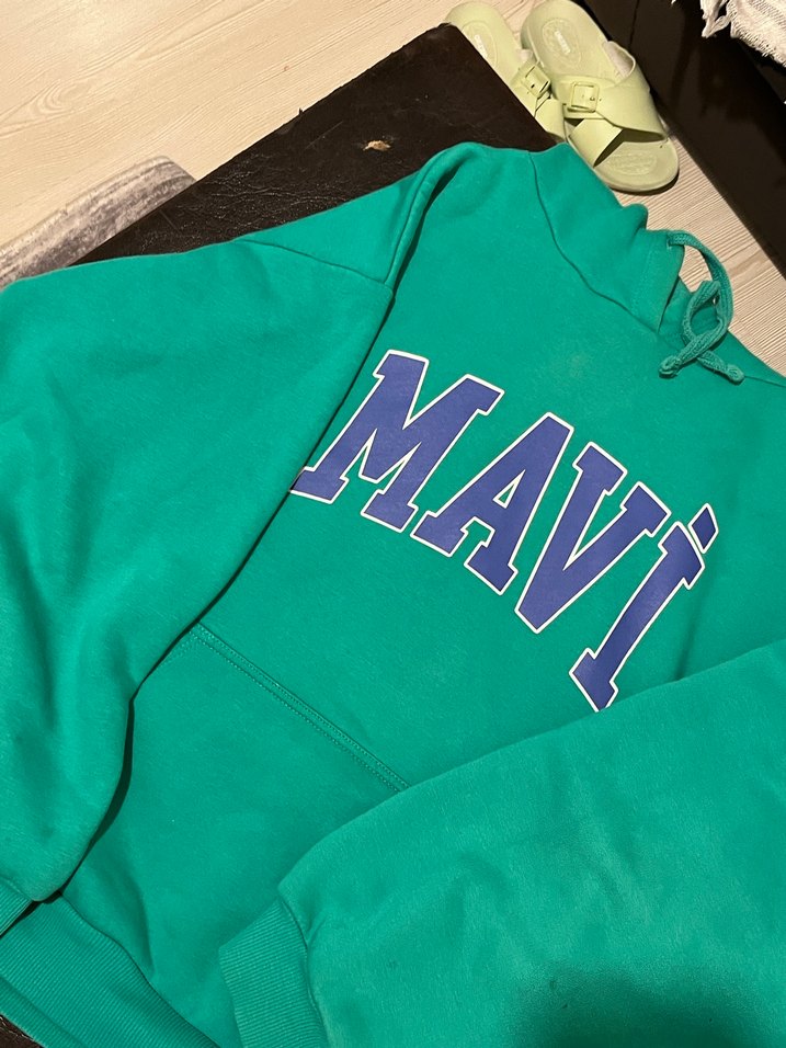 Mavi Kapüşonlu Yeşil Kadın Sweatshirt - Görsel 2