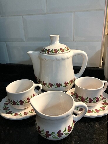 American Vintage Antika çiçek desenli fincan takımı sütlük
