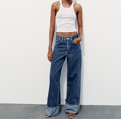 Zara Trf Yüksel Bel Katlanmış Jean
