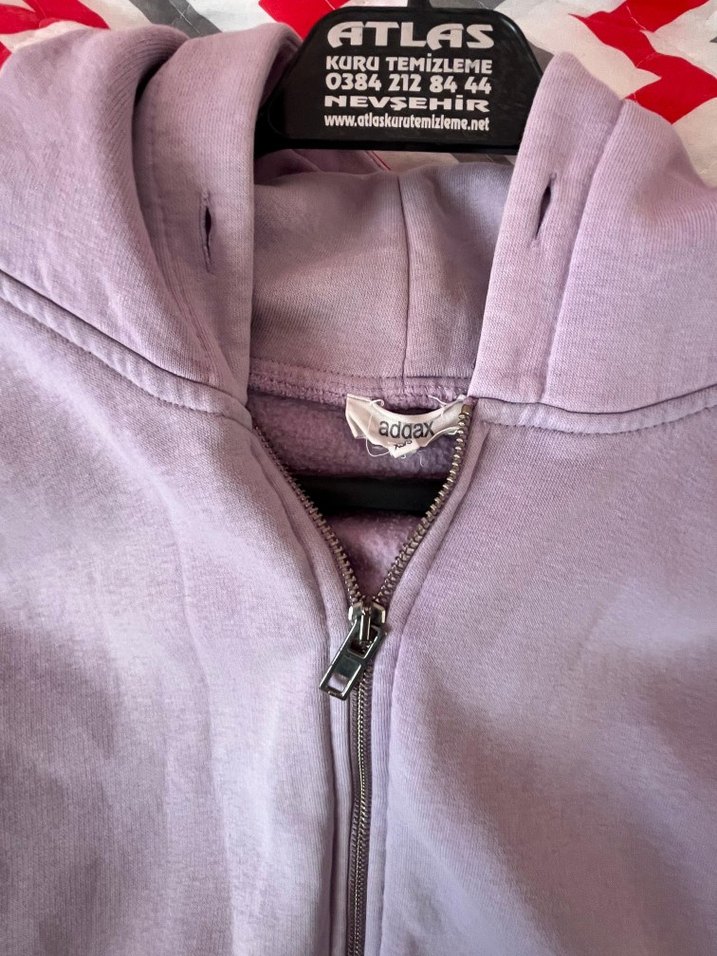 Addax Fermuarlı Kapüşonlu Lila Hırka - Görsel 4