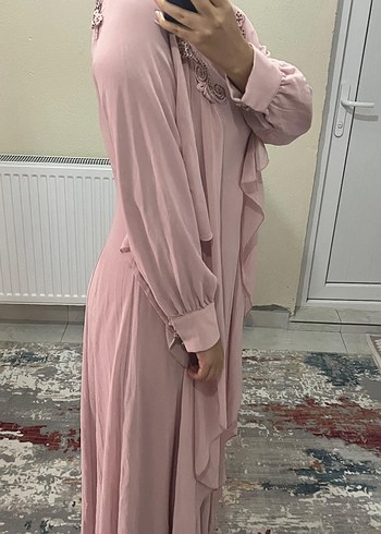 Pembe İşlemeli Tesettür Elbise - Görsel 3