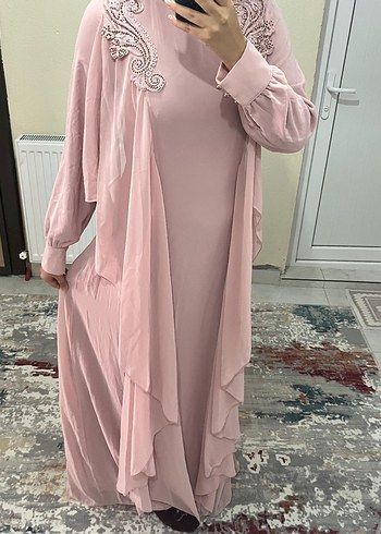 Pembe İşlemeli Tesettür Elbise - Görsel 4