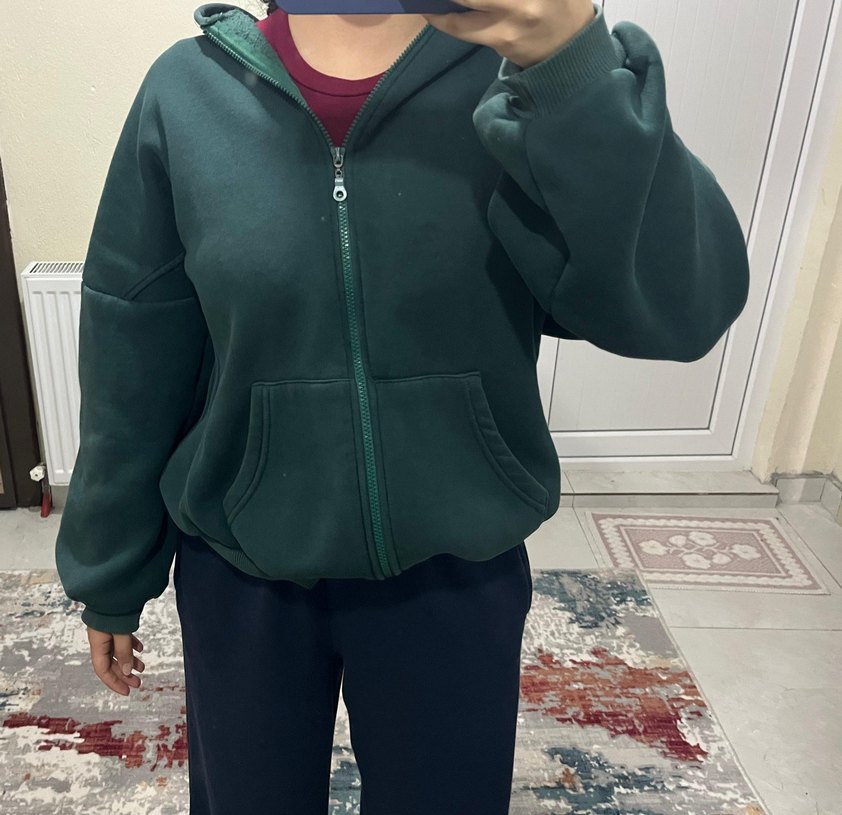 Yeşil Oversize Fermuarlı Ceket - Görsel 5