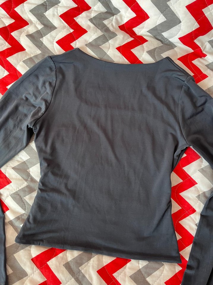 Le Pole Gri Kare Yaka Bluz - Görsel 2