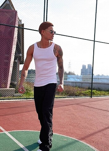 Beyaz Sporcu Atlet Tank Top Full Likralı