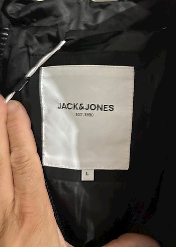 l Beden Jack jones Erkek Siyah Kapüşonlu Puffer Ceket
