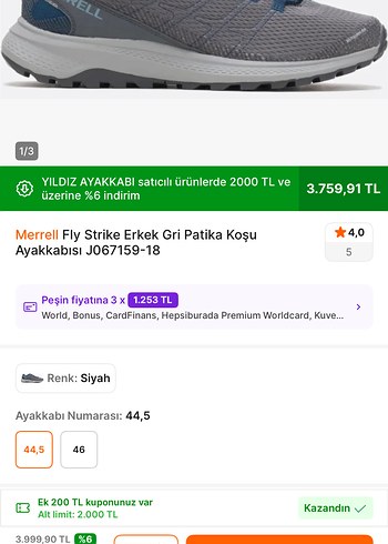 42 Beden Gri Erkek Spor Ayakkabı Cırt Cırtlı