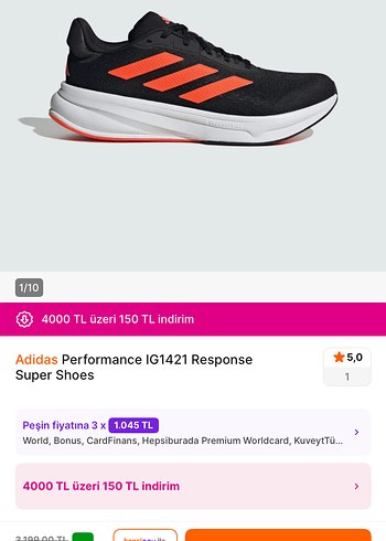 Adidas Performance IG1421 Siyah Erkek Koşu Ayakkabısı