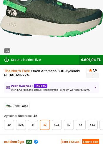 THE NORTH FACE Erkek Yeşil Gri Outdoor Koşu Ayakkabısı - Görsel 2