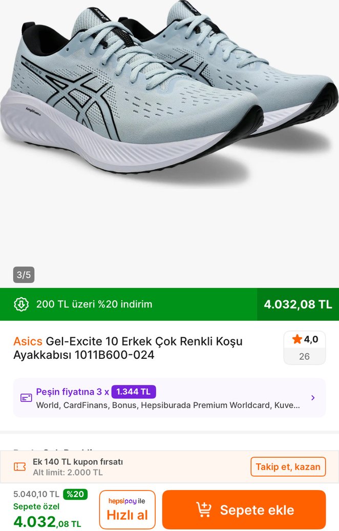 Asics Gel-Excite 10 Erkek Gri Koşu Ayakkabısı - Görsel 2