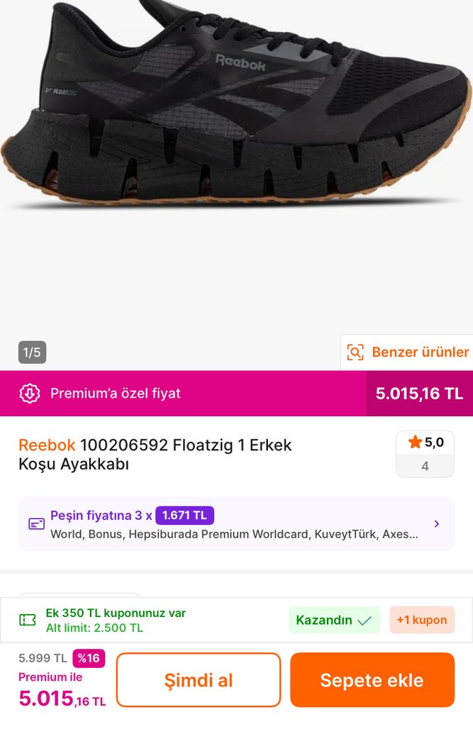 Reebok floatzig 1 Siyah Bağcıklı Erkek Spor Ayakkabı - Görsel 5