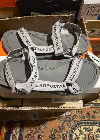 AEROPOSTALE Gri Baskılı Dolgulu Bantlı Erkek Sandalet - Görsel 5