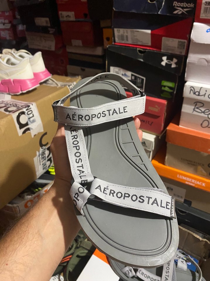 AEROPOSTALE Gri Baskılı Dolgulu Bantlı Erkek Sandalet - Görsel 4