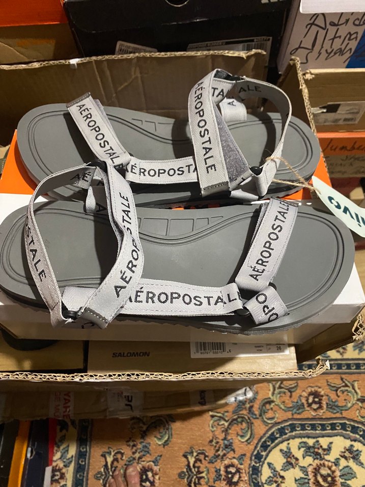 AEROPOSTALE Gri Baskılı Dolgulu Bantlı Erkek Sandalet - Görsel 5