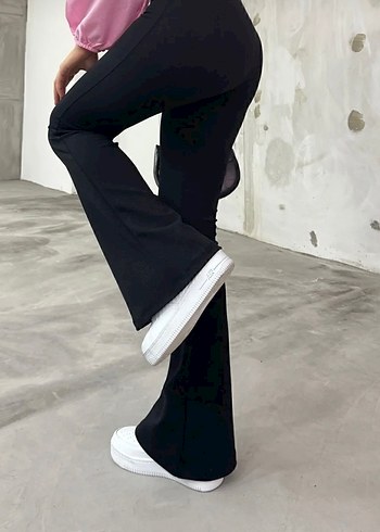 Siyah Yüksek Bel Rahat Kumaş Pantolon - Görsel 4