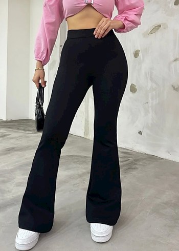 Siyah Yüksek Bel Rahat Kumaş Pantolon - Görsel 2