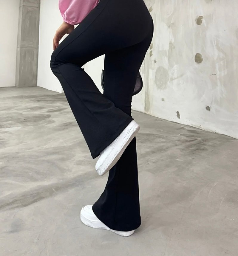 Siyah Yüksek Bel Rahat Kumaş Pantolon - Görsel 4