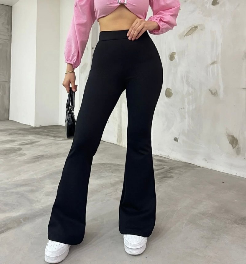 Siyah Yüksek Bel Rahat Kumaş Pantolon - Görsel 2