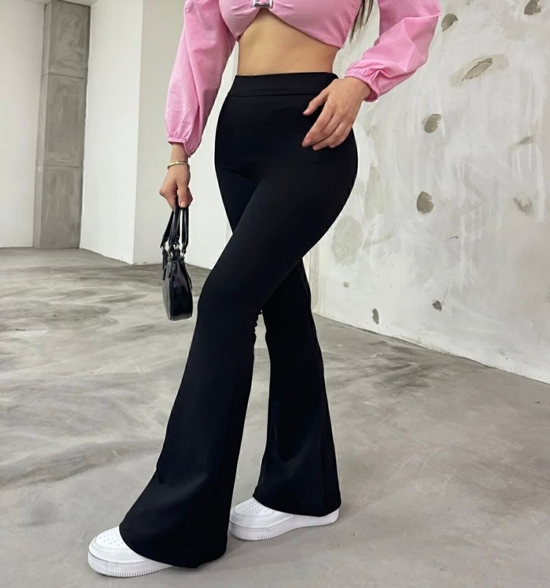 Siyah Yüksek Bel Rahat Kumaş Pantolon - Görsel 3