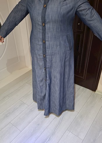 48 Beden Düğmeli Uzun Denim Hamile Ceketi