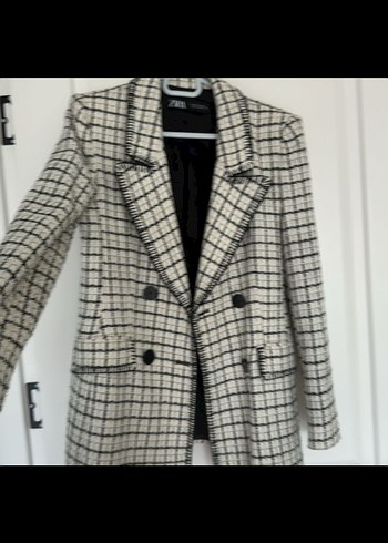 m Beden Kadın Beyaz Ekose Düğmeli tüvit Blazer
