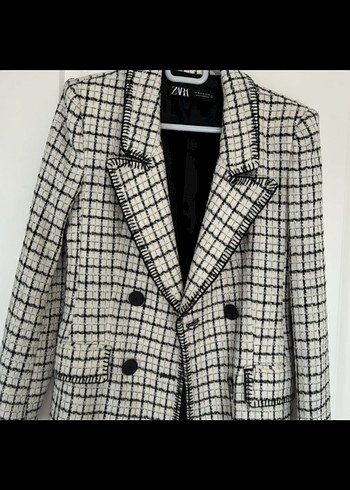 m Beden siyah Renk Kadın Beyaz Ekose Düğmeli tüvit Blazer