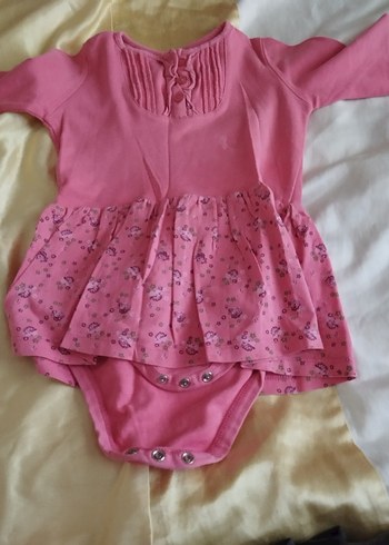 Uzun Kollu Pembe Fırfırlı Bebek Elbisesi