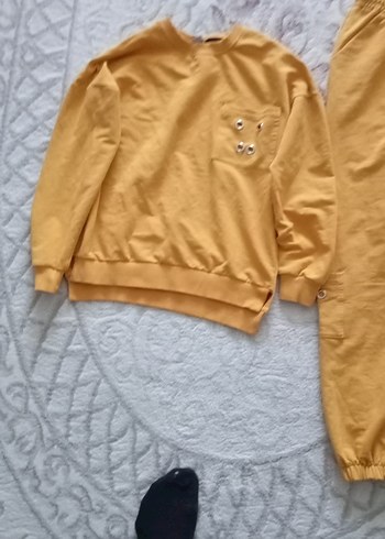 Sarı Kız Çocuk Salaş Sweatshirt ve Eşofman Takımı - Görsel 5