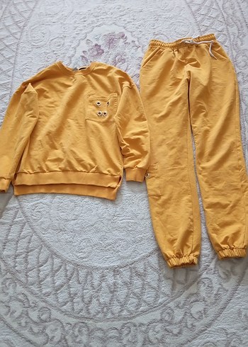 Sarı Kız Çocuk Salaş Sweatshirt ve Eşofman Takımı - Görsel 2