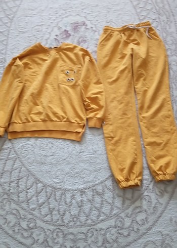 Sarı Kız Çocuk Salaş Sweatshirt ve Eşofman Takımı - Görsel 3