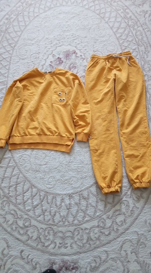 Sarı Kız Çocuk Salaş Sweatshirt ve Eşofman Takımı - Görsel 2