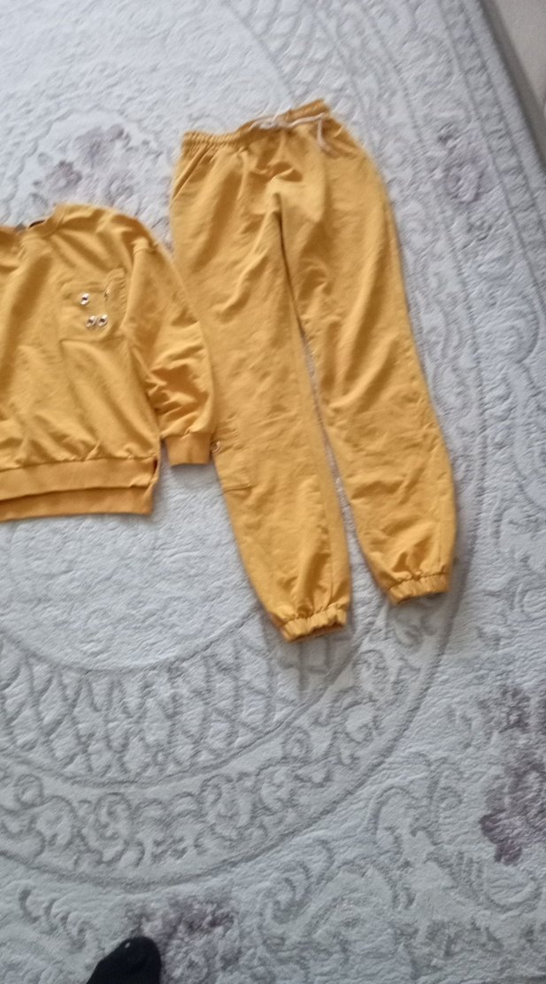 Sarı Kız Çocuk Salaş Sweatshirt ve Eşofman Takımı - Görsel 4