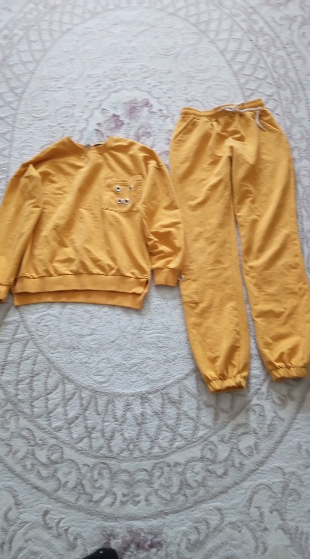 Sarı Kız Çocuk Salaş Sweatshirt ve Eşofman Takımı - Görsel 3