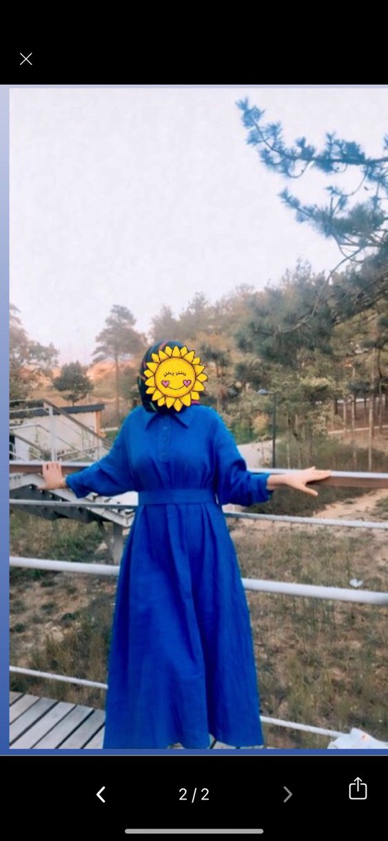 Mavi Kemerli Uzun Keten Elbise - Görsel 2