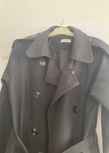 Kadın Siyah Uzun Trençkot Kemerli - Görsel 3