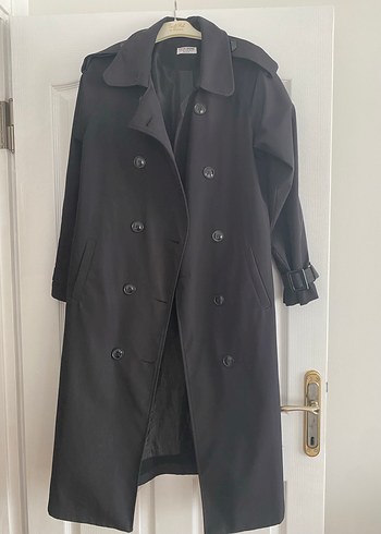 Kadın Siyah Uzun Trençkot Kemerli - Görsel 2