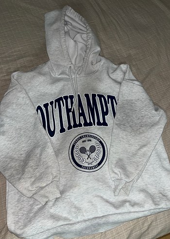 Gri Kapüşonlu Baskılı Kadın Sweatshirt