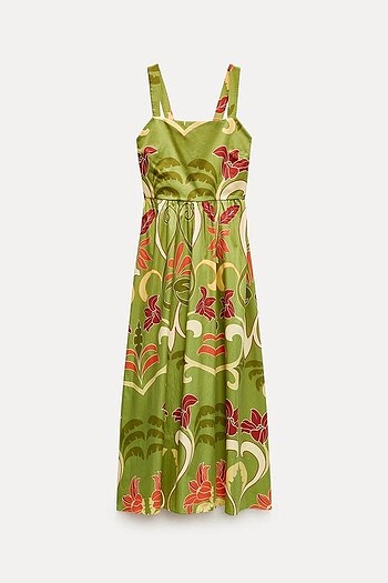xs Beden yeşil Renk Zara ZW collection desenli elbise